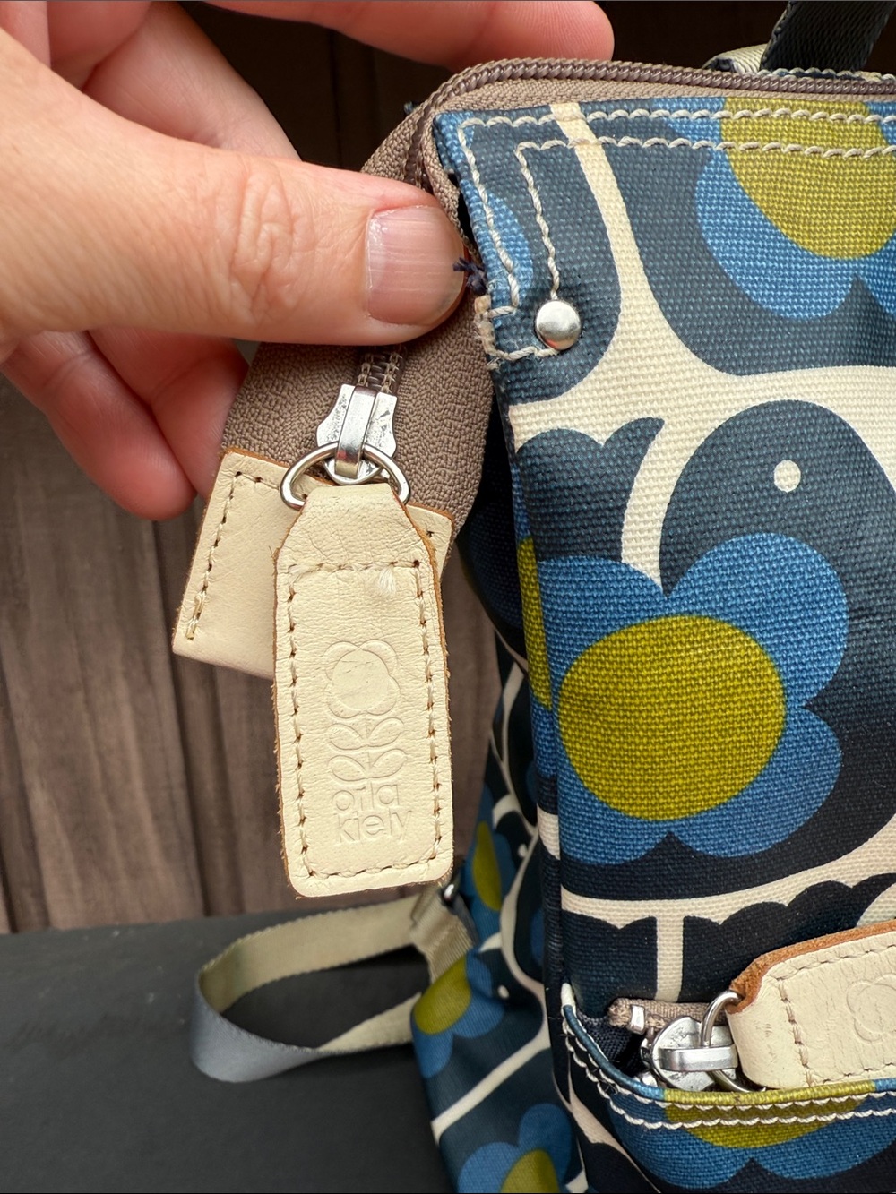Orla Kiely Blue and Yellow Retro Floral Backpack Tote - Picture 4 of 15